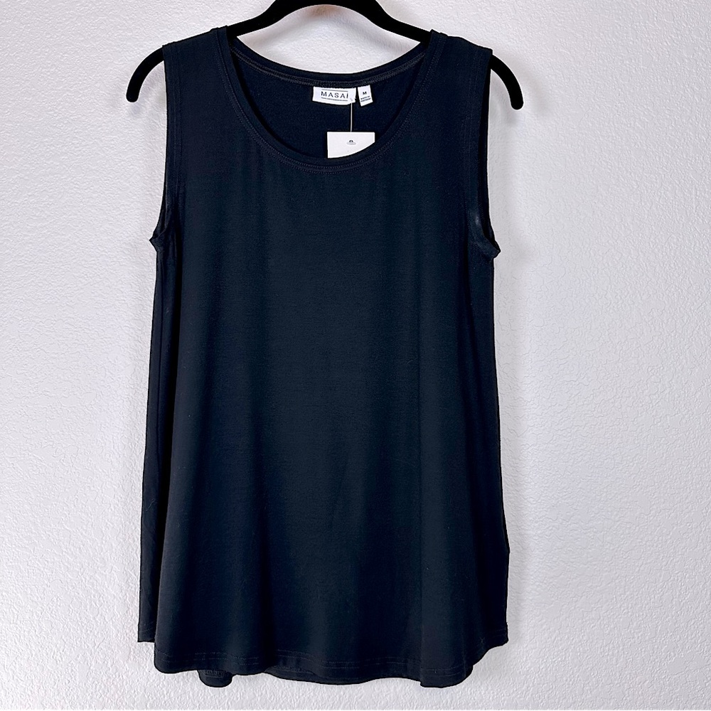 NWT Masai‎ Elisa A Shape Regular Sleeveless Tank Top Rounded Hem Black Medium